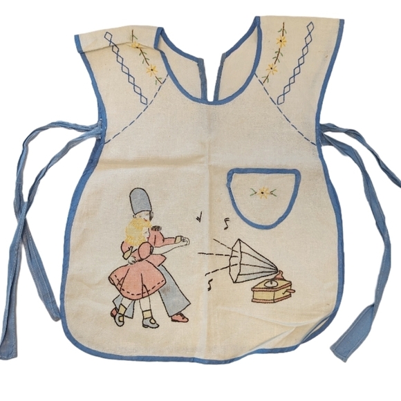 VINTAGE SMOCK Girls Cotton Apron Embroidered Cream Cottage Rare Antique Heirloom - Picture 2 of 10